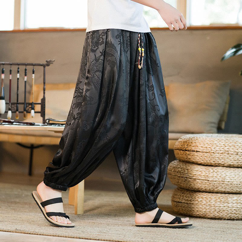 Buddha Stones Dragon Pattern Loose Men's Harem Pants With Pockets - Black - US/UK/AU46,EU56 (5XL) - image 0