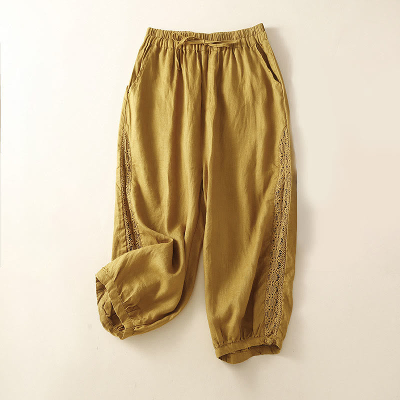 Buddha Stones Solid Color Flower Loose Drawstring Harem Pants With Pockets - Yellow - US8-10,UK/AU12-14,EU40-42 (2XL) - image 28