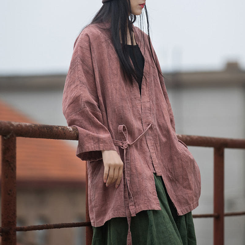 Veste Foviel à lacets style tie-dye, haut de méditation zen ouvert sur le devant