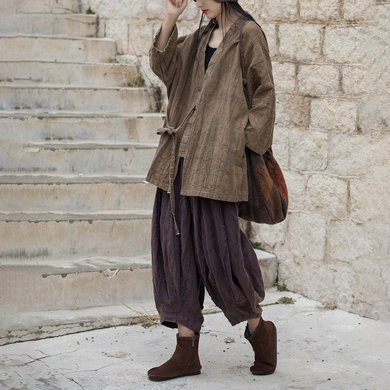 Veste Foviel à lacets style tie-dye, haut de méditation zen ouvert sur le devant