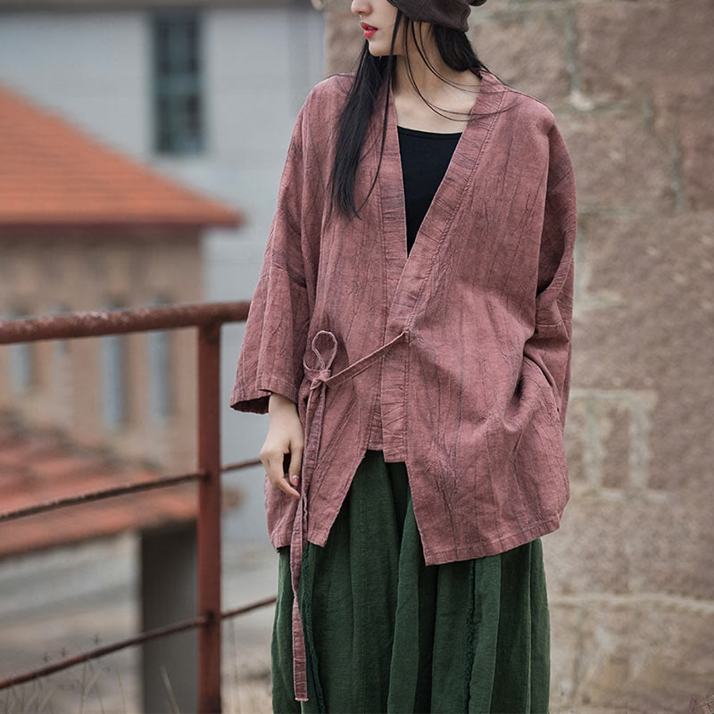 Veste Foviel à lacets style tie-dye, haut de méditation zen ouvert sur le devant