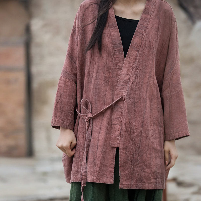 Veste Foviel à lacets style tie-dye, haut de méditation zen ouvert sur le devant