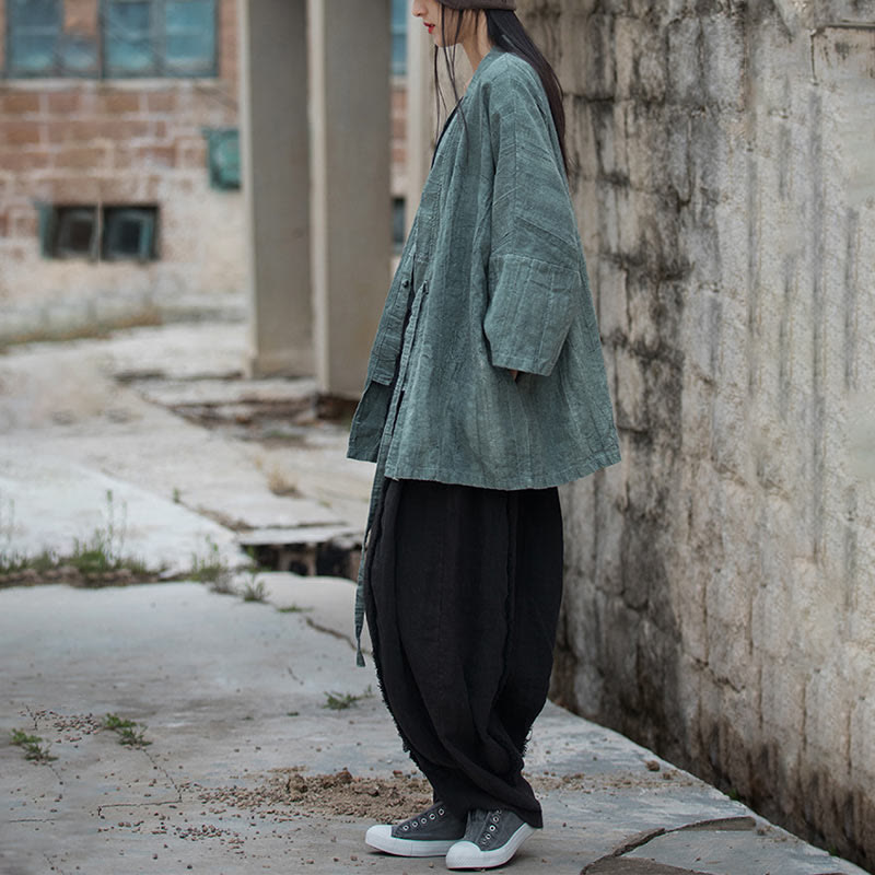 Veste Foviel à lacets style tie-dye, haut de méditation zen ouvert sur le devant