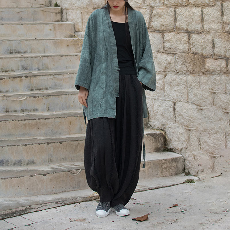 Veste Foviel à lacets style tie-dye, haut de méditation zen ouvert sur le devant