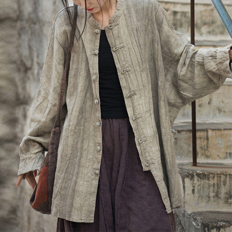Buddha Stones Tie Dye Frog-Button Long Sleeve Zen Meditation Open Front Jacket - Beige(Top Only)-US4-14,UK/AU8-18,EU36-46 (F) - image 6