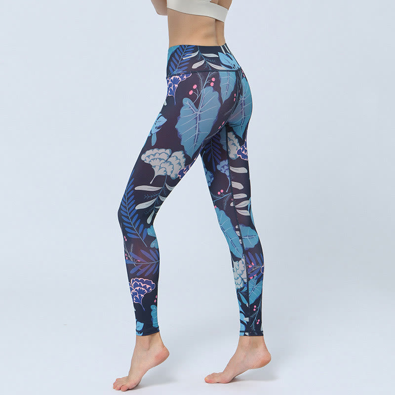 Legging de sport taille haute pour femme avec imprimé feuilles Foviel, pantalon de yoga