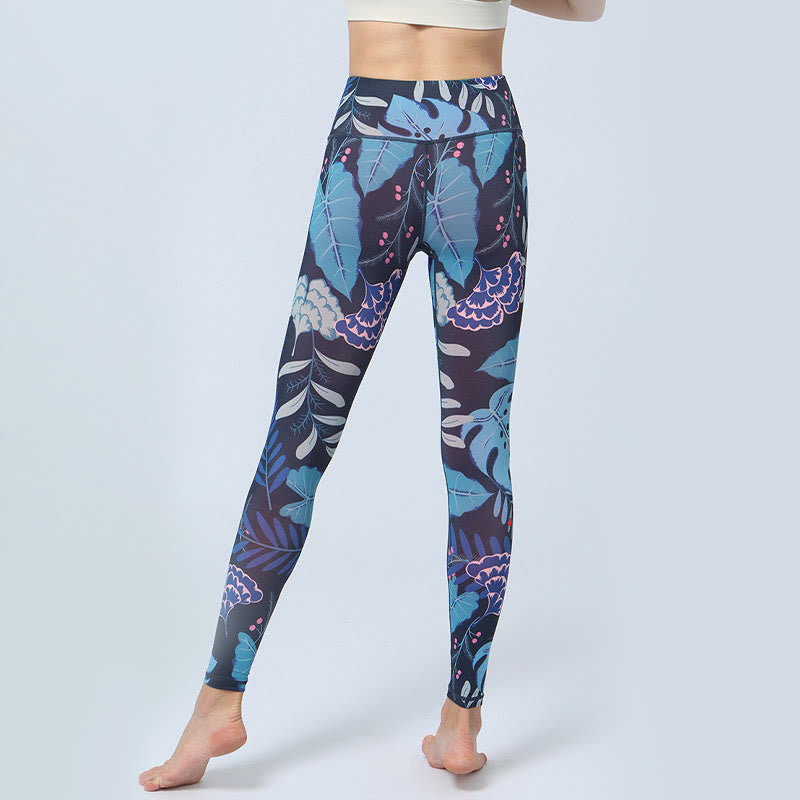 Legging de sport taille haute pour femme avec imprimé feuilles Foviel, pantalon de yoga