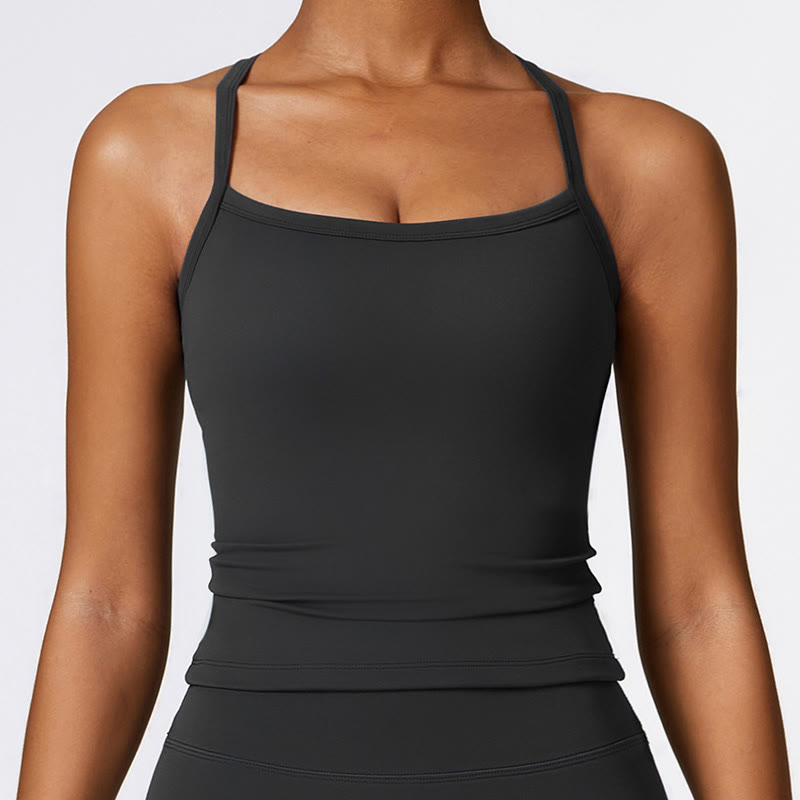 Buddha Stones Solid Color Crop Tank Top High Waist Shorts Sports Fitness Gym Yoga Outfits - Black - Top - US8-10,UK/AU12-14,EU40-42 (XL) - image 12