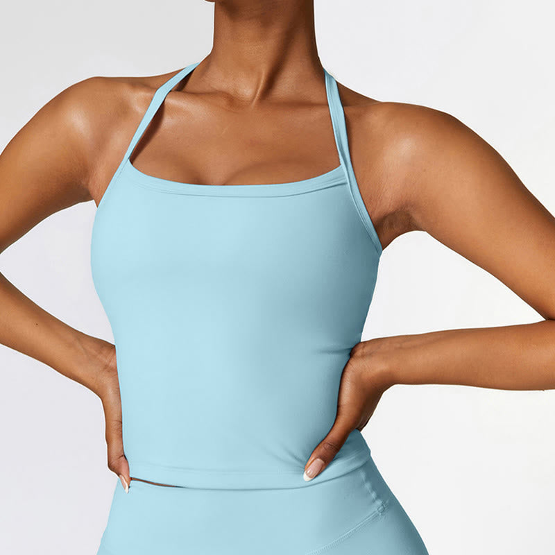 Buddha Stones Solid Color Crop Tank Top High Waist Shorts Sports Fitness Gym Yoga Outfits - Blue - Top - US8-10,UK/AU12-14,EU40-42 (XL) - image 37