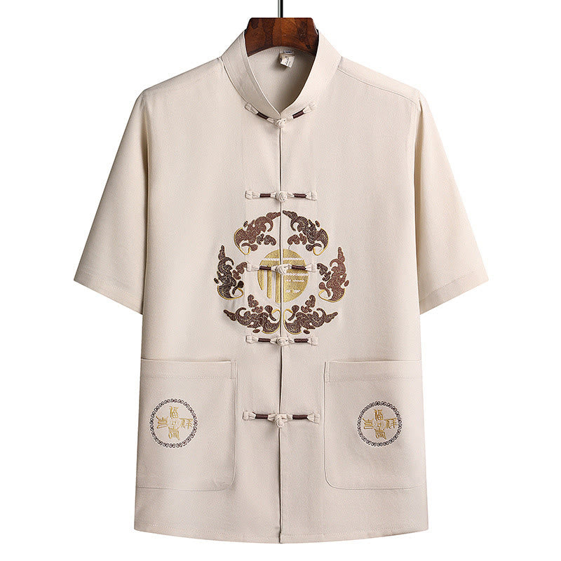 Buddha Stones Fu Character Tang Suit Hanfu Traditional Uniform Short Sleeve Top Pants Clothing Men's Set - image 28