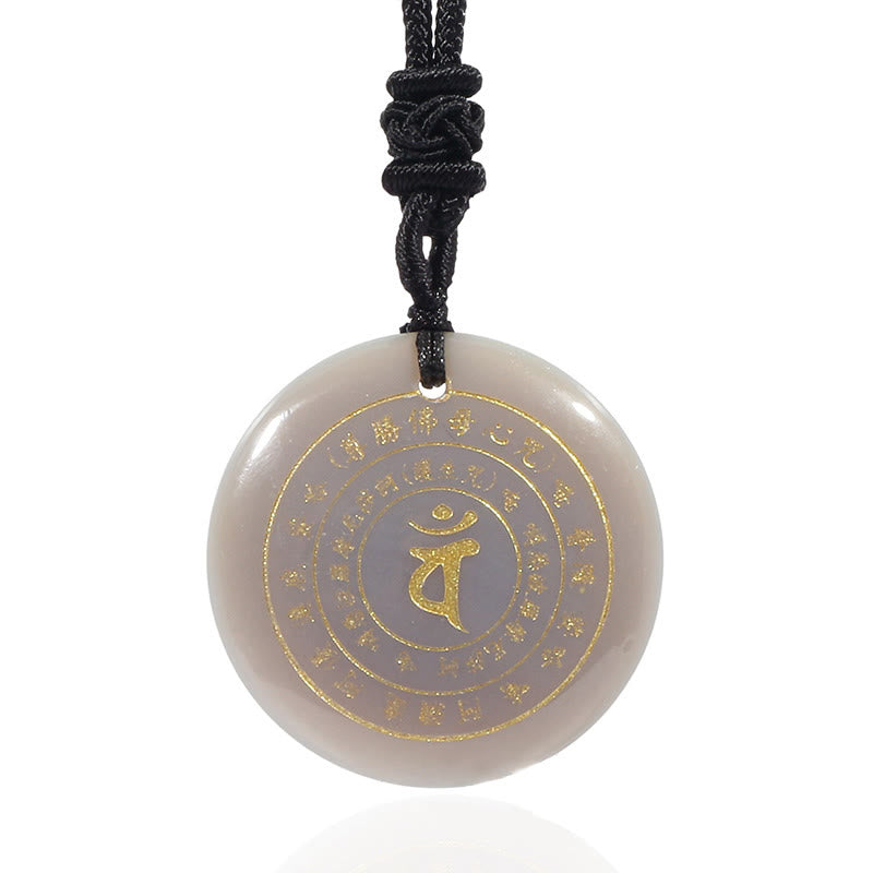 Foviel Vairocana Tathagata Sanskrit Mantra Various Crystal Black Obsidian Green Aventurine Strength Necklace Pendant