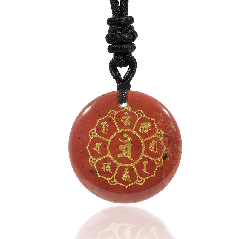 Pendentif collier de force en obsidienne noire avec divers cristaux naturels Foviel Om Mani Padme Hum