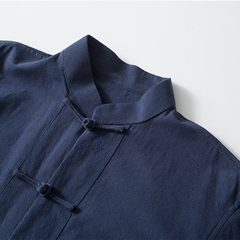 Foviel Frog-Button Chinese Tang Suit Shirt Cotton Linen Men Jacket Clothing