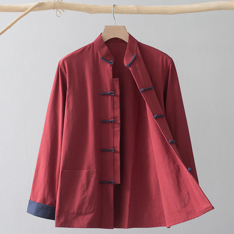 Foviel Frog-Button Chinese Tang Suit Shirt Cotton Linen Men Jacket Clothing