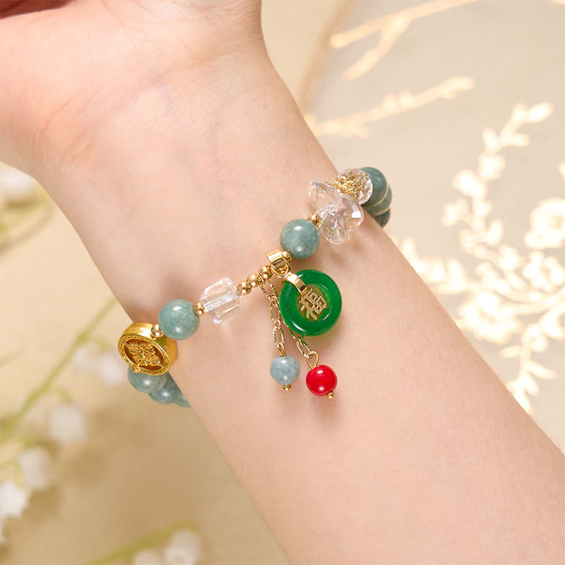 Foviel Strawberry Quartz Jade Fu Character Charm Healing Bracelet