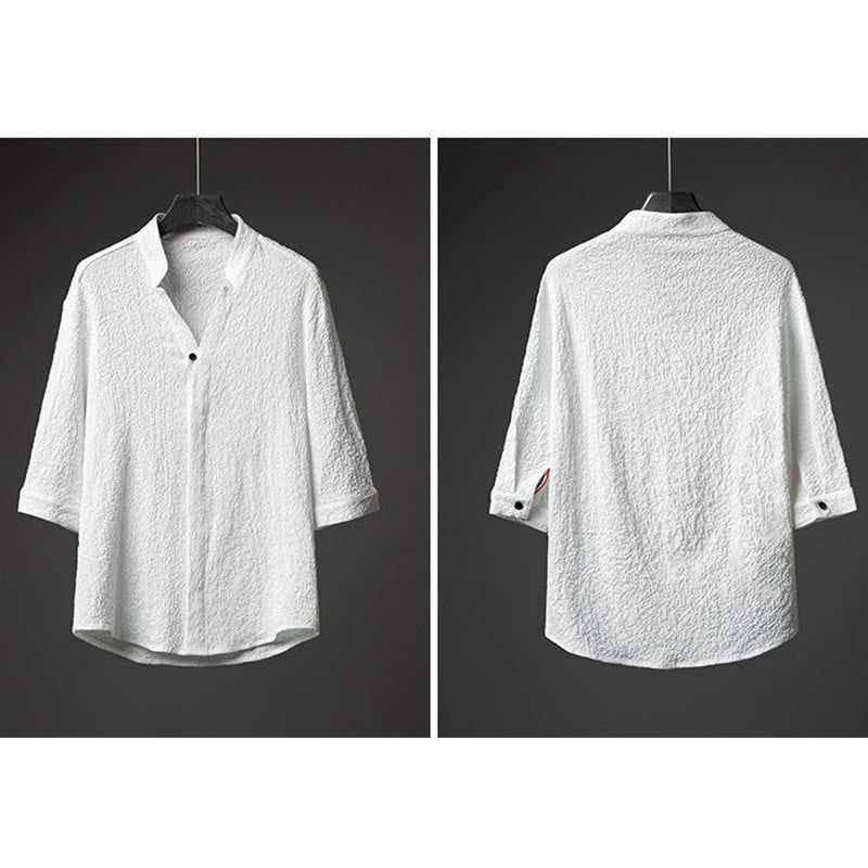 Ensemble deux pièces pour homme Foviel : chemise à manches mi-longues boutonnée et pantalon, texture unie