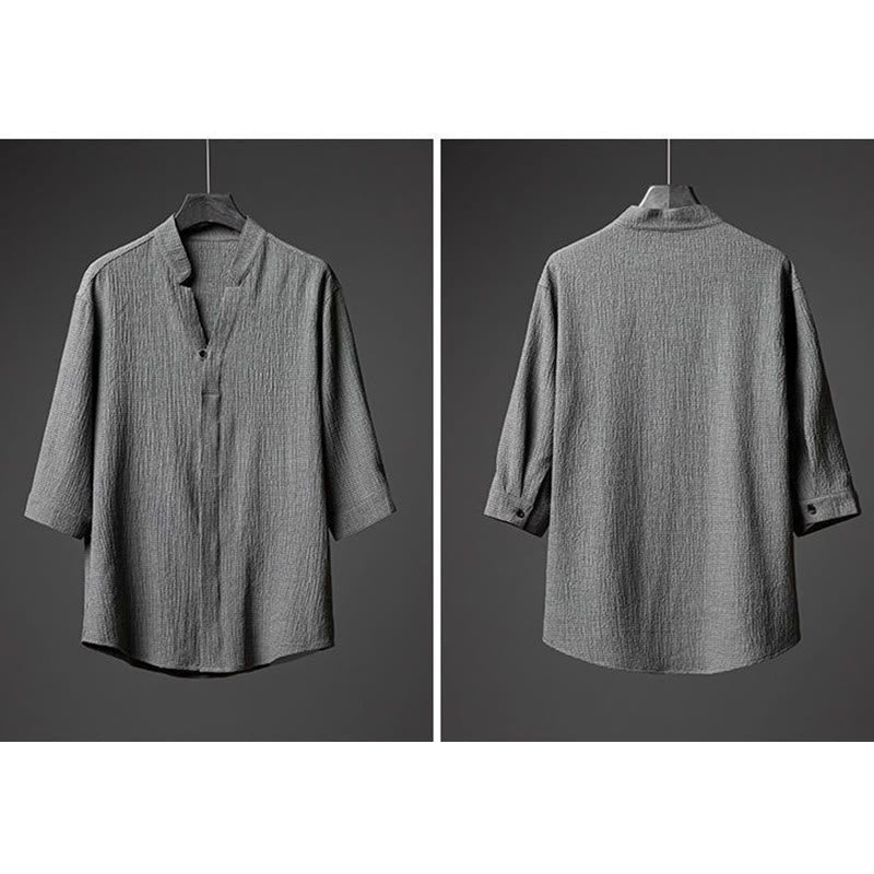Ensemble deux pièces pour homme Foviel : chemise à manches mi-longues boutonnée et pantalon, texture unie