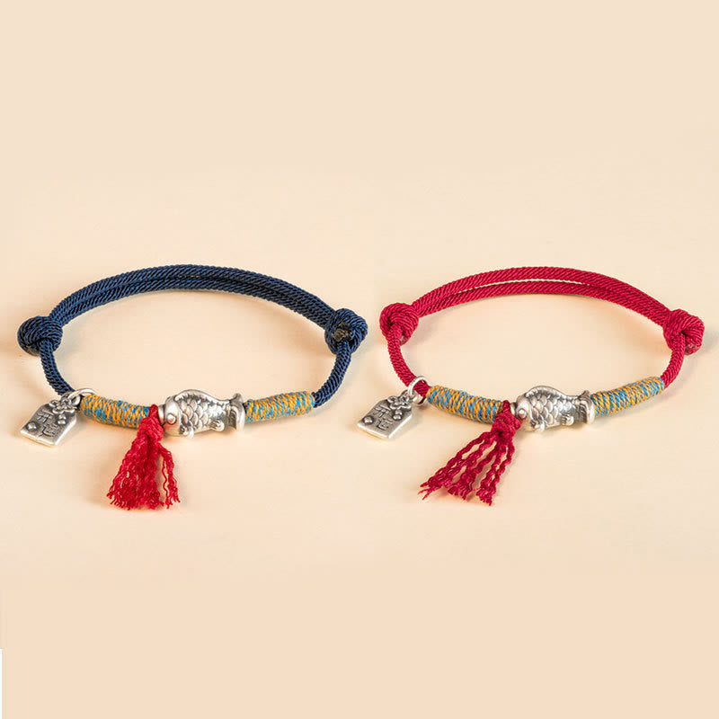 Bracelet de protection Foviel en argent sterling 999 avec cordon rouge et motif de poisson koï porte-bonheur
