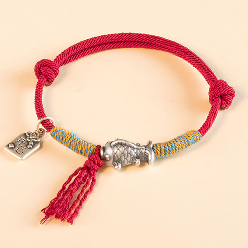 Foviel 999 Sterling Silver Red String Lucky Koi Fish Protection Bracelet
