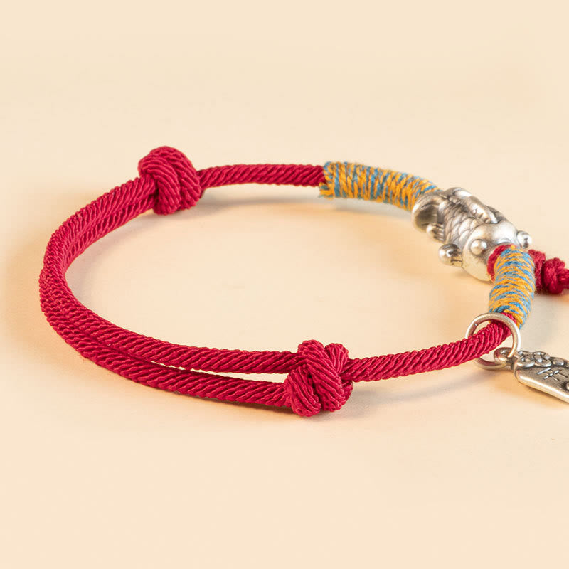 Foviel 999 Sterling Silver Red String Lucky Koi Fish Protection Bracelet