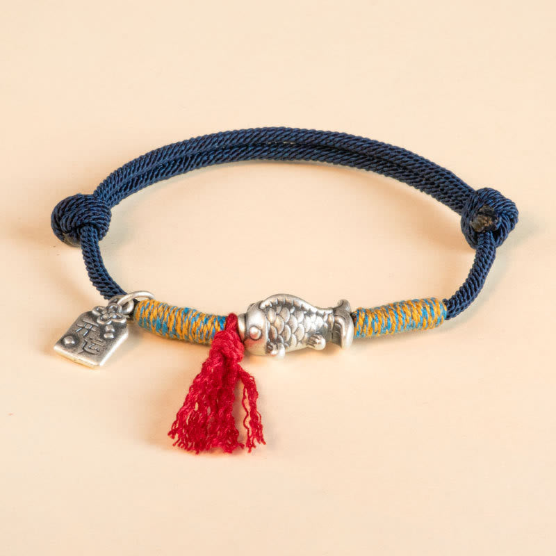 Bracelet de protection Foviel en argent sterling 999 avec cordon rouge et motif de poisson koï porte-bonheur