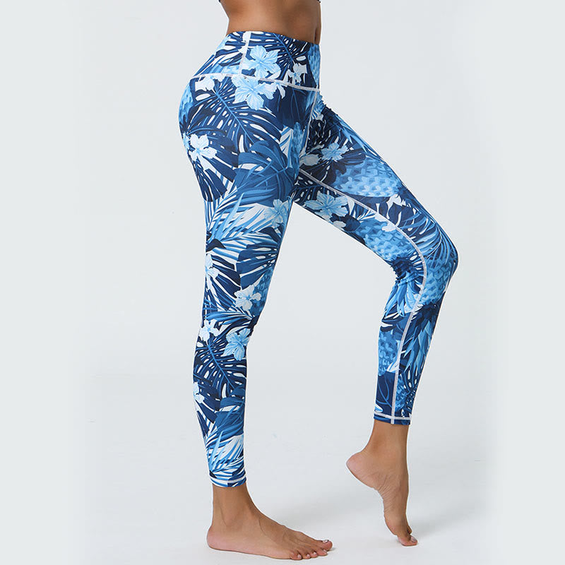 Buddha Stones Flowers Leaves Dandelions Pineapples Print Sports Fitness High Waist Leggings Women's Yoga Pants - image 19