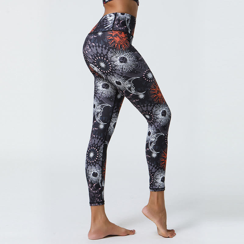 Buddha Stones Flowers Feathers Sun Moon Print Sports Fitness Yoga High Waist Leggings Women's Pants - image 8