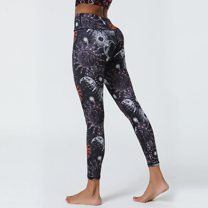 Buddha Stones Flowers Feathers Sun Moon Print Sports Fitness Yoga High Waist Leggings Women's Pants - image 7
