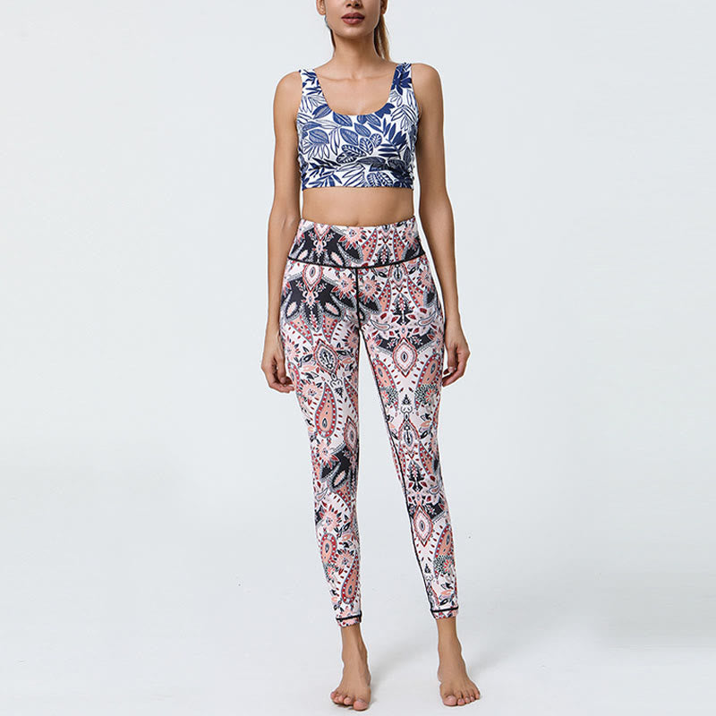 Buddha Stones Flowers Feathers Sun Moon Print Sports Fitness Yoga High Waist Leggings Women's Pants - image 26