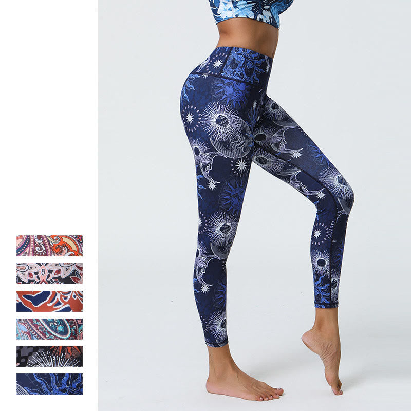 Buddha Stones Flowers Feathers Sun Moon Print Sports Fitness Yoga High Waist Leggings Women's Pants - image 14