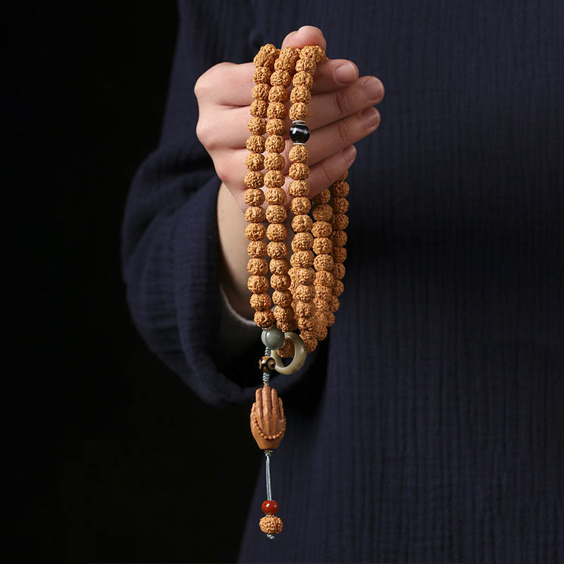 Bracelet porte-bonheur Foviel avec perle Dzi à trois yeux en graine de Bodhi et main de Bouddha pour la richesse