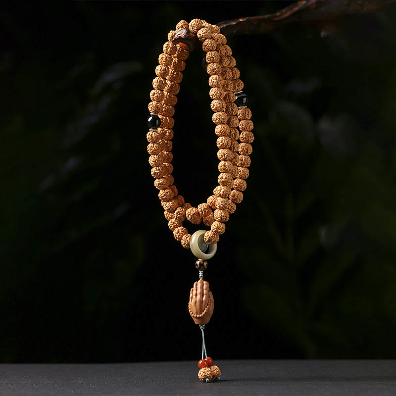 Bracelet porte-bonheur Foviel avec perle Dzi à trois yeux en graine de Bodhi et main de Bouddha pour la richesse