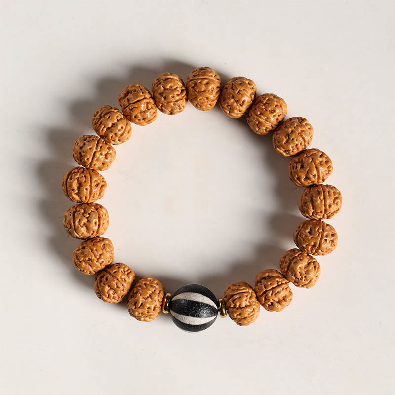 Bracelet porte-bonheur Foviel avec perle Dzi à trois yeux en graine de Bodhi et main de Bouddha pour la richesse