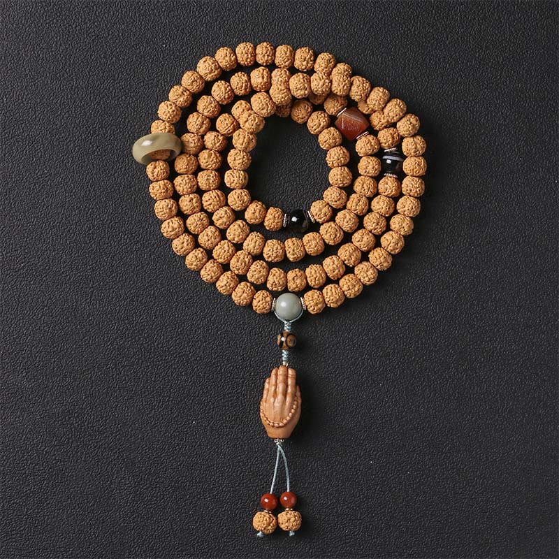 Bracelet porte-bonheur Foviel avec perle Dzi à trois yeux en graine de Bodhi et main de Bouddha pour la richesse