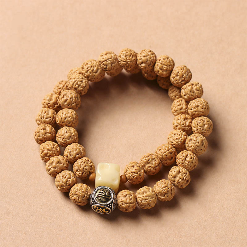 Bracelet porte-bonheur Foviel avec perle Dzi à trois yeux en graine de Bodhi et main de Bouddha pour la richesse