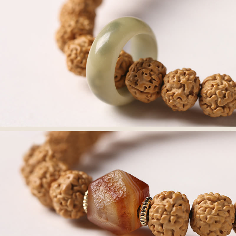 Bracelet porte-bonheur Foviel avec perle Dzi à trois yeux en graine de Bodhi et main de Bouddha pour la richesse