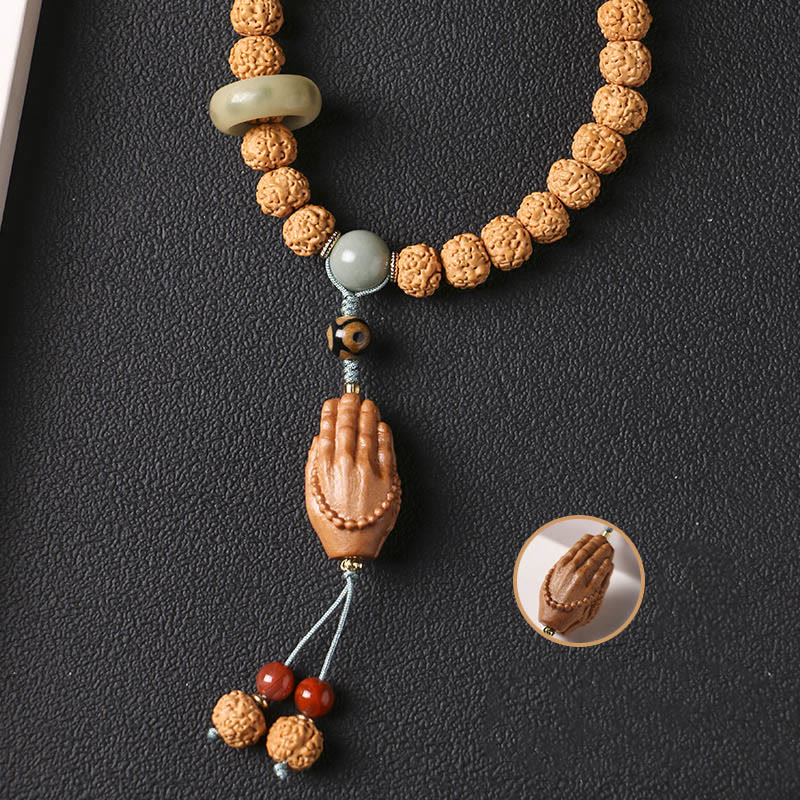 Bracelet porte-bonheur Foviel avec perle Dzi à trois yeux en graine de Bodhi et main de Bouddha pour la richesse