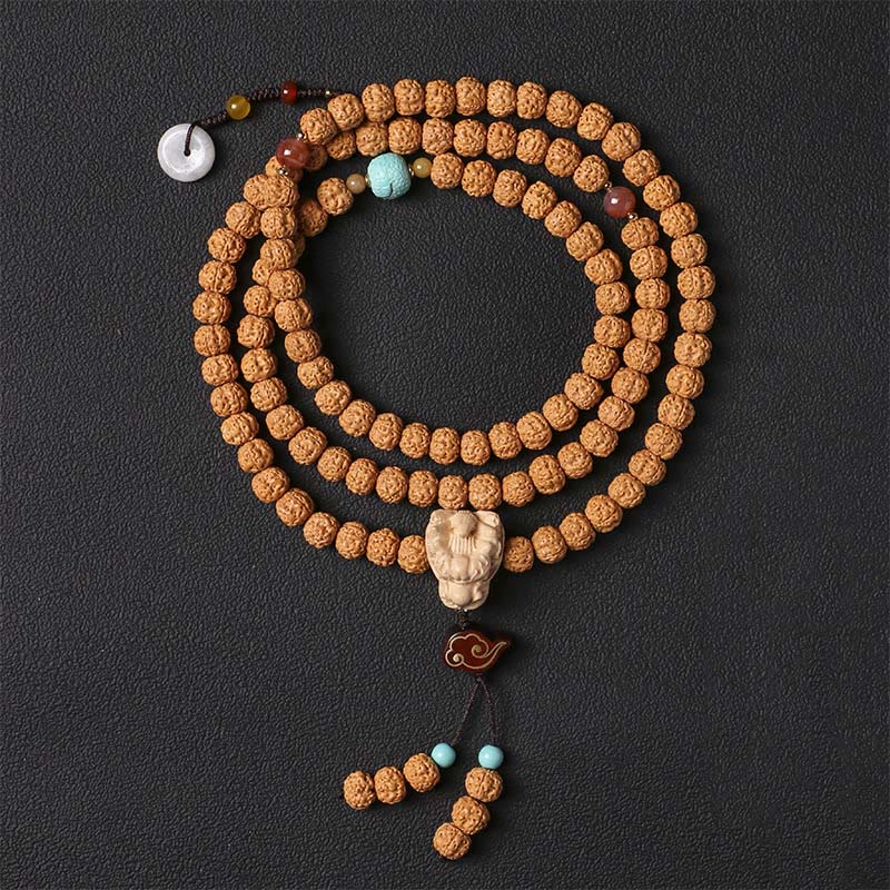 Bracelet porte-bonheur Foviel avec perle Dzi à trois yeux en graine de Bodhi et main de Bouddha pour la richesse