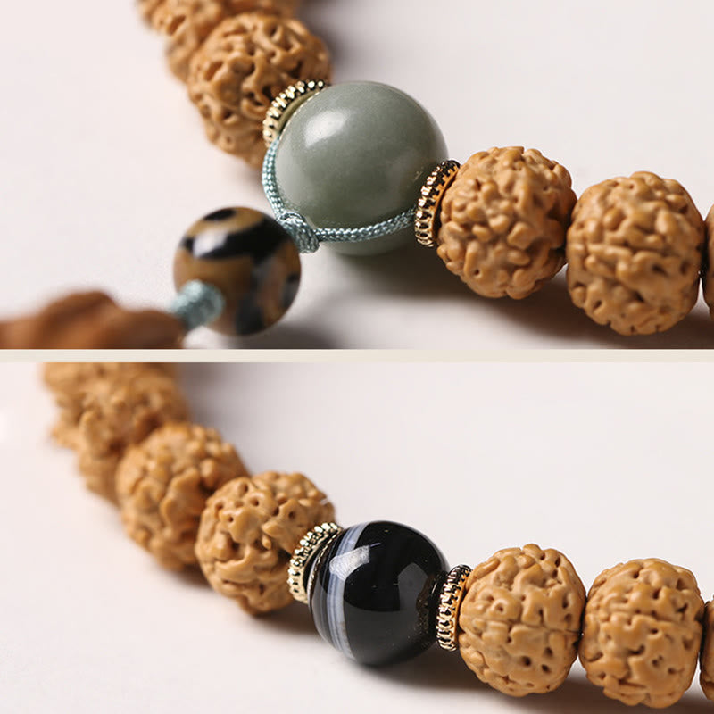 Bracelet porte-bonheur Foviel avec perle Dzi à trois yeux en graine de Bodhi et main de Bouddha pour la richesse