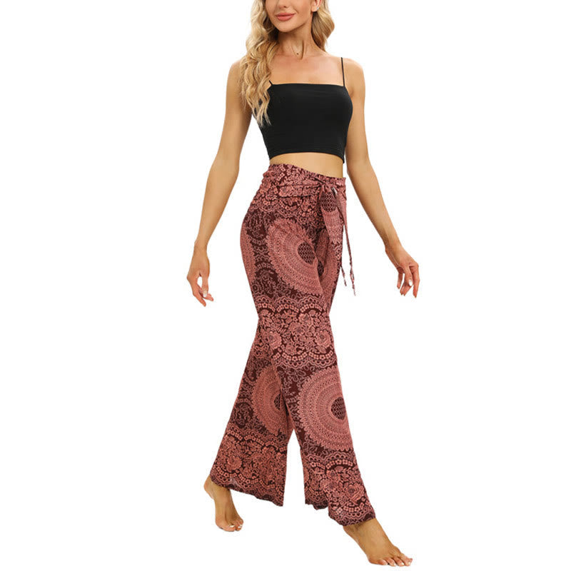 Buddha Stones Boho Lace-up Wide Leg Pants Women's Yoga Pants Women's Wide Leg Pants BS 5