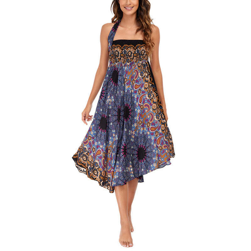 Robe style bohème Foviel deux façons de porter motif fleur mandala goutte d'eau à lacets