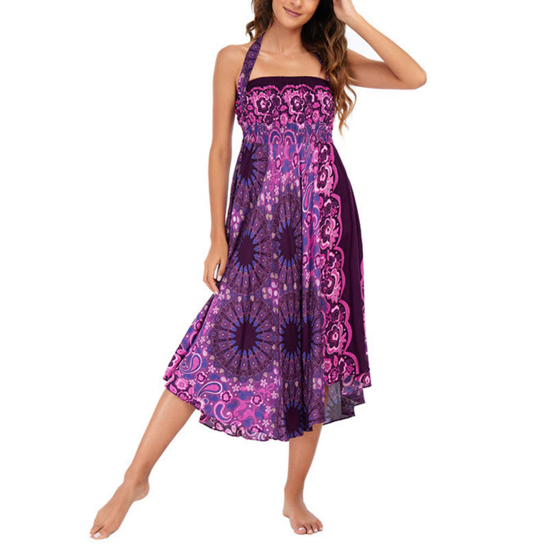 Robe style bohème Foviel deux façons de porter motif fleur mandala goutte d'eau à lacets
