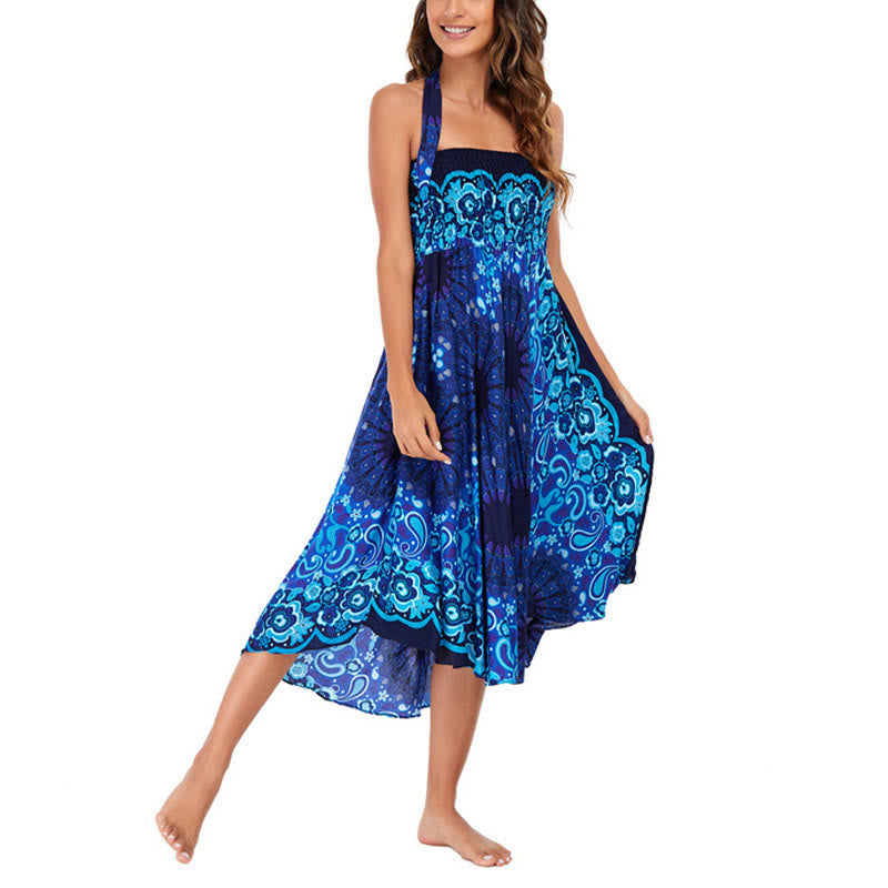 Robe style bohème Foviel deux façons de porter motif fleur mandala goutte d'eau à lacets