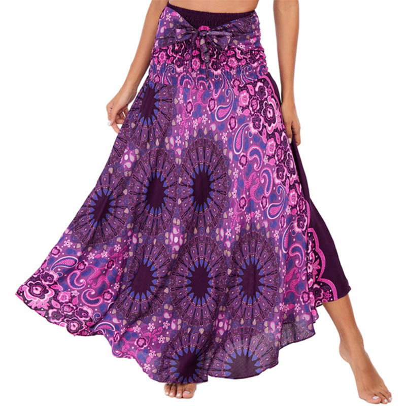 Robe style bohème Foviel deux façons de porter motif fleur mandala goutte d'eau à lacets