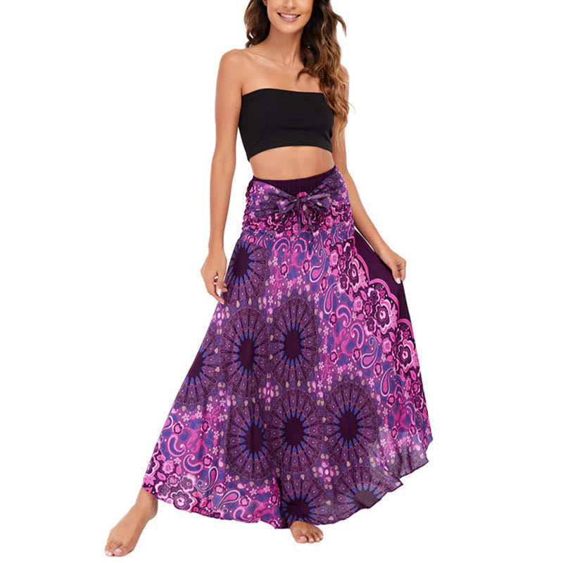 Robe style bohème Foviel deux façons de porter motif fleur mandala goutte d'eau à lacets