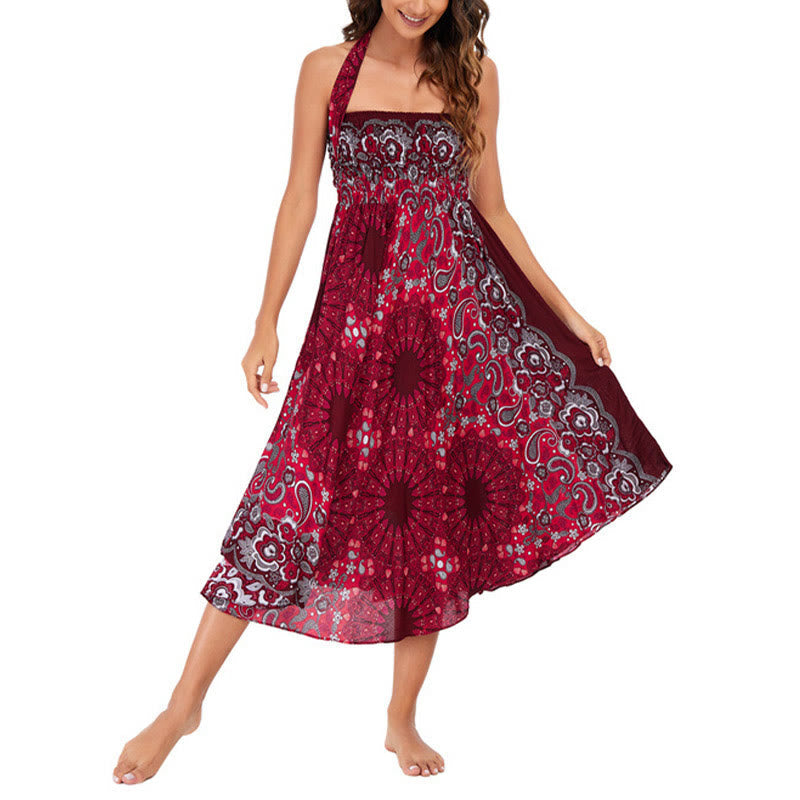Robe style bohème Foviel deux façons de porter motif fleur mandala goutte d'eau à lacets