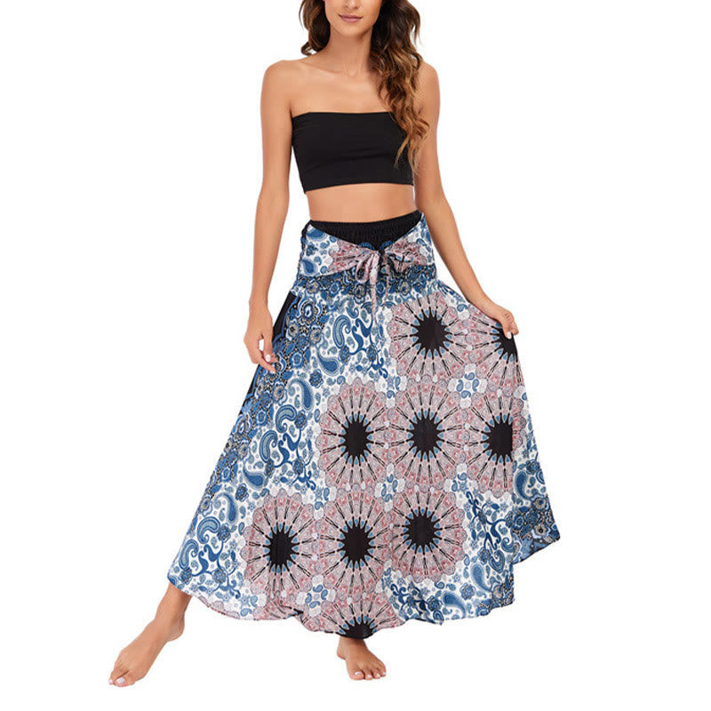 Robe style bohème Foviel deux façons de porter motif fleur mandala goutte d'eau à lacets