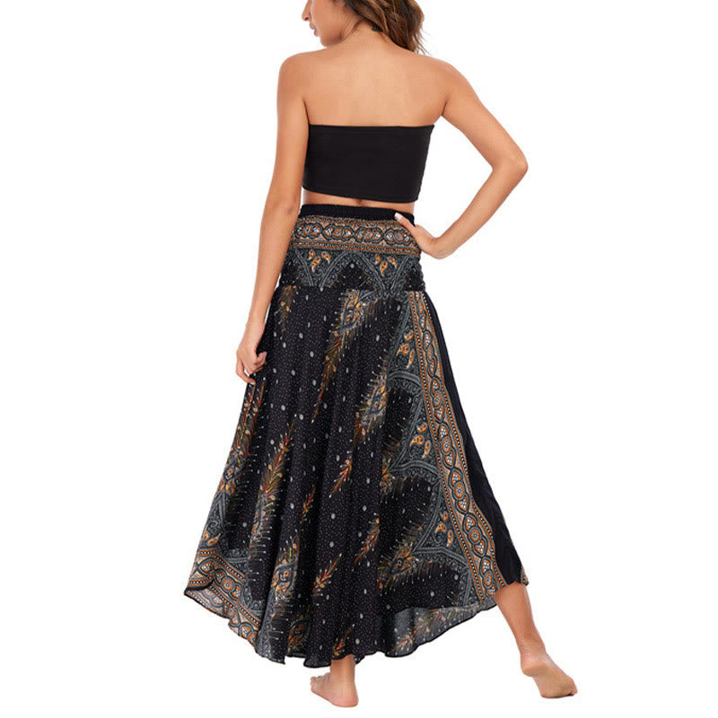 Foviel Zwei Stil tragen Boho Sommer Peacock Feather Schnürung Rock Kleid