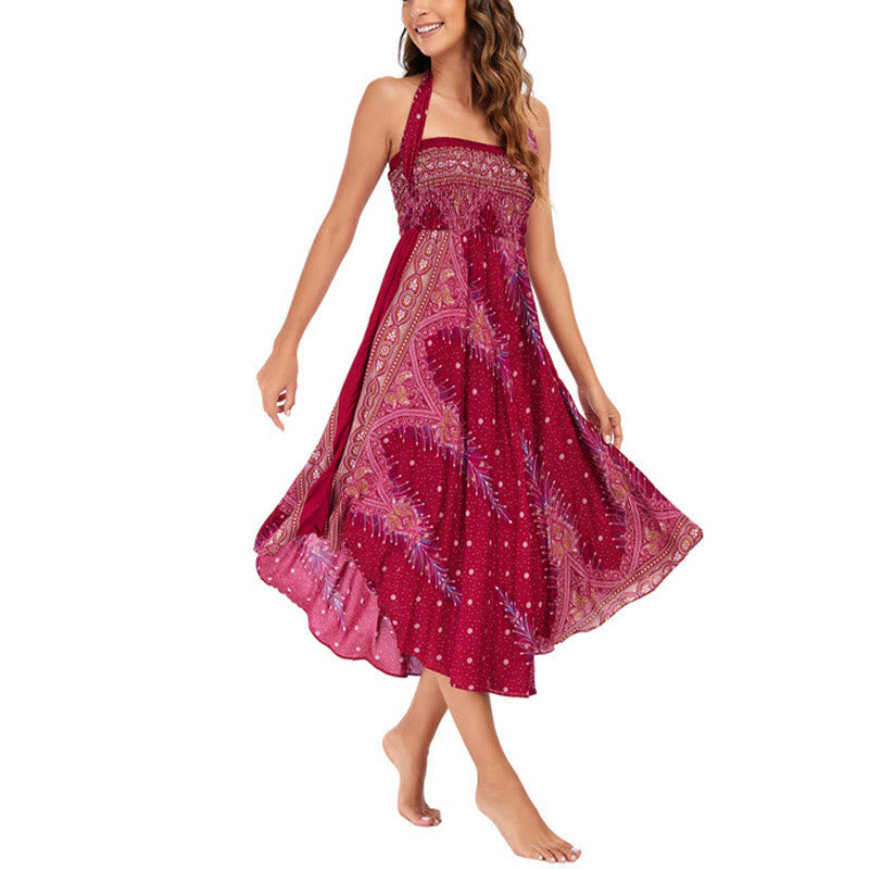Foviel Zwei Stil tragen Boho Sommer Peacock Feather Schnürung Rock Kleid