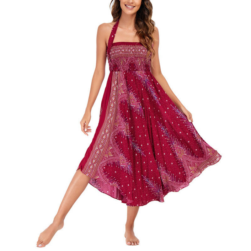 Foviel Zwei Stil tragen Boho Sommer Peacock Feather Schnürung Rock Kleid